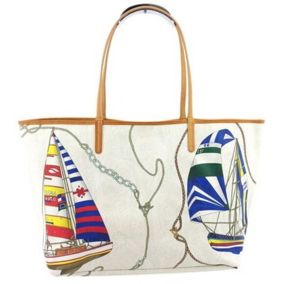 Etro Handbags - ETRO Tote Bag Yacht Paisley White Beige Gray PVC x Leather Authentic Used t23533